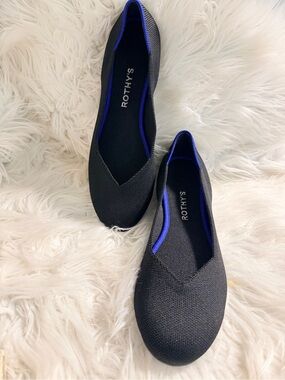 Rothy's Black Flats with Blue Trim - Pointed V-Neck  size W9